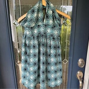 Leona By Lauren Leonard Geometric Polka Dot Silk Halter Mini Dress Size 4 Blue